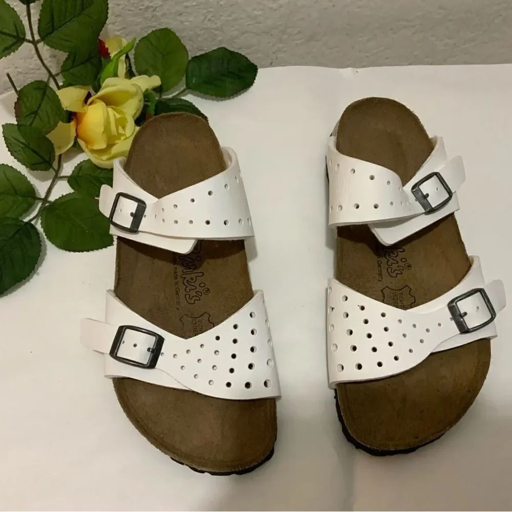 New Birkenstock Birki’s White Perforated Freeport Birko-Flor Sandal Size 36 US 5